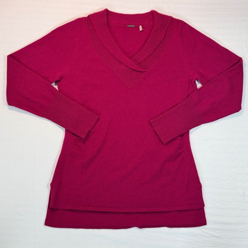 Elie Tahari 100% Cashmere Cowl Neck Tunic Sweater Fuchsia Medium